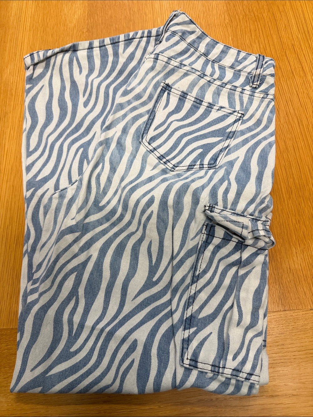Blue and White Zebra High Rise Wide Leg Jean